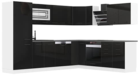 Belini cucina forma a L JULIE, con piano di lavoro, Nero Molto Brillante