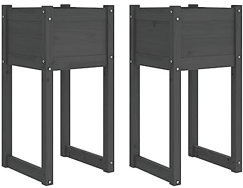 vidaXL 2X Jardinières Pots de Fleurs de Jardin Bacs à Fleurs Lits Surélevés Terrasse Balcon Patio Extérieur Gris 40x40x81 cm Bois Massif de Pin