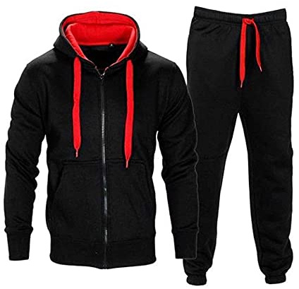 trending babz Mens Contrast String Fleece Tracksuit Hoodie Top Bottoms Joggers Gym Set Draw Code Tracksuit