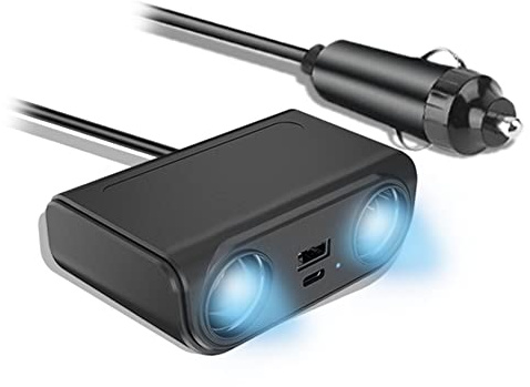 Auto Ladegerät Zigarettenanzünder Verteiler,Asudaro Auto Ladegerät Adapter 2Fach KFZ Zigarettenanzünder Verteiler mit 2USB Ports Steckdose Splitter KFZ Verteiler für Smartphone Tablet GPS Navi Schwarz