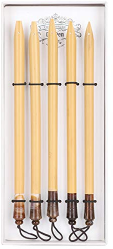 5 Pcs Dip Pen, Calligraphie Vintage Bambou Dessin Stylo à Plume Bambou Qalam Fabriqué à la Main Manga Encre à Tremper en Bois Peinture Kit Fournitures Scolaires Plume Naturelle (Ensemble d'embouts