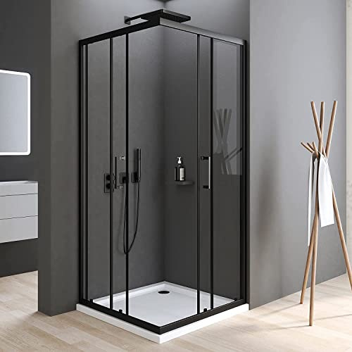 Duschkabine Schwarz, Duschkabine 90x90cm Eckeinstieg Schwarz Duschkabine Schiebetür 6mm ESG Glas Duschabtrennung Dusche Duschwand Höhe 185cm
