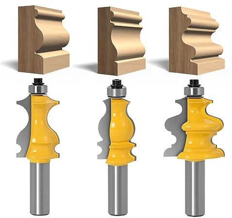 WSOOX Architectural Molding Router Bits by 1/2-Inch Shank 3PCS Woodworking molding Shape Cutters Skirt Board Router Bits