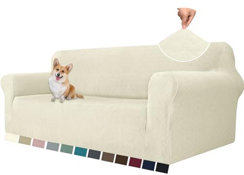 YSTELLAA Elasticas Funda Sofa 3 Plazas con Reposabrazos, Ajustables Fundas De Sofa Elastica,Jacquard, Universales, Antiarañazos, Gruesa, Antideslizante, para Sala, Beige