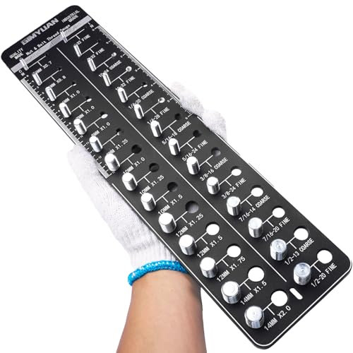 GIMYUAN Vérificateur de filetage, vérification de la taille du filetage des écrous et des boulons, jauge d'identification de vis avec 14 normes et 14 métriques, noir