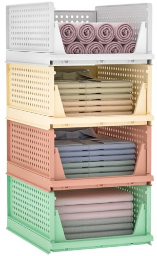 Yorbay Schubladenbox Stapelbare Kleiderschrank Organizer, Regal Aufbewahrungsbox, für Kleidung Küchen Schlafzimmer (4, Bunt)