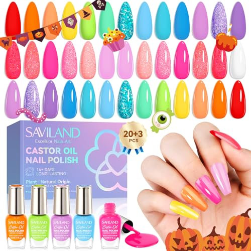 Saviland 20 Colors Neon & Glitter Nail Polish Set, Quick Dry Long Lasting Formula with Base & Top Coat, High Shine Summer Rainbow Nail Varnish Gift Set for Women Salon Quality Manicure Essentials
