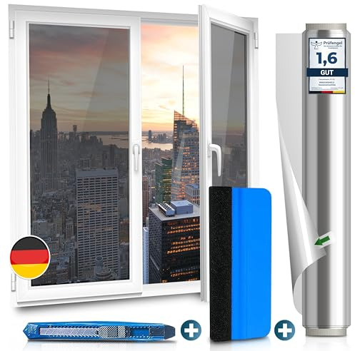 WindowShield® | Window privacy film with Installation Tools | Silver One Way Mirror film Daytime Privacy, Heat Control, UV Blocking | Self-Adhesive Window Tinting film | 17.5 Inch x 13.1 Feet