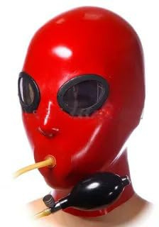 Gag Maske Bondage Maske Mit Aufblasbarem Ventil Fetisch Latexmaske Für SM Männer Frauen Erotische Knbel Maske Cosplay Sexmaske Halloween Maske Kopfmaske BDSM Spielzeug,L,Red