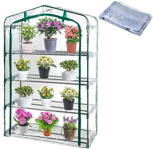 DECOHS Extra brett utbytesskydd för växthus med 4 nivåer – 152 x 19 cm klar PVC-växt trädgårdsskötsel växthusskydd med upprullad blixtlåsdörr för trädgårdsväxter blommor (ram ingår inte)