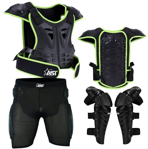 STAR AST Adults Motorcycle Body Armor Chest Protector Back Protector Motocross Motorbike Body Guard Vest Protective Knee Pads & Protective Armor Shorts Suitable for Motocross Racing Skating.