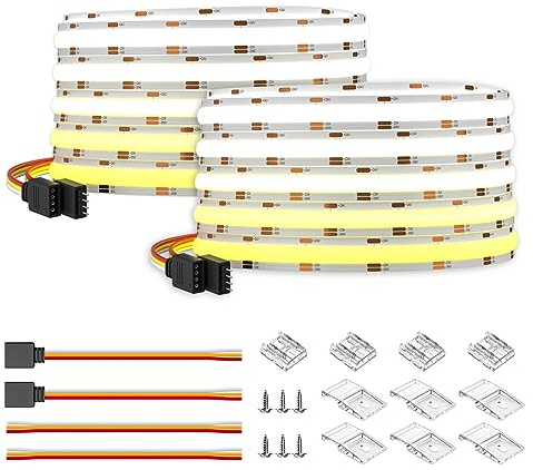 BTF-LIGHTING FCOB COB CCT Striscia LED 24V 3000K-6000K 2x5m(10m) 640LEDs/m | Flessibile Strisce Nastro Nastri LED 3000K-6000K Bianco Regolabile CRI90+ 10mm per Cucina Soggiorno Bar Feste (Solo striscia)