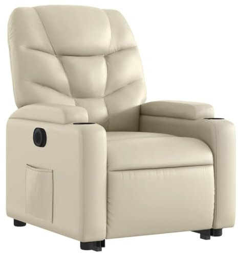 vidaXL Relaxsessel, Sessel mit Aufstehhilfe Elektrisch, Fernsehsessel mit Liegefunktion, Liegesessel Aufstehsessel für Wohnzimmer, Creme Kunstleder