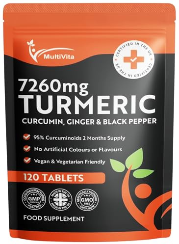 Turmeric Curcumin Tablets 7,260mg Per Serving - 95% Curcuminoids 2 Months Supply - with Ginger & Active Curcumin Including Black Pepper to Aid Absorption - High Strength Tumeric Supplement - Vegan UK