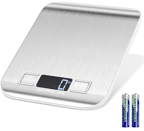 Gvolatee 10kg/1g bascula de cocina, inox electronica digital balanza con Lcd pantalla y funcion tara, automatico báscula de precisión con 6 unidades, pesa alimentos para cocinar, hornear, mezclar