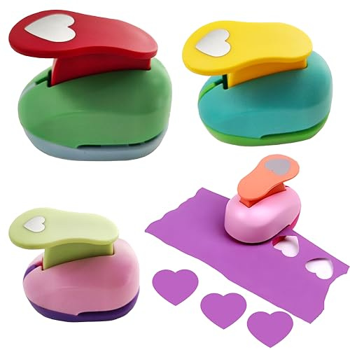 Papierstanzer，3 Stück Motivstanzer Kreis Motivlocher Set Papier Ausstanzer Stanzer，für Bastelarbeiten, Grußkarten, Fotoalben, Tischkarten, Scrapbooking (3PCS Heart Random Color)