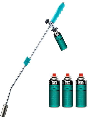 KZ GARDEN - Thermischer Unkrautvernichter Piezo + 4 Patronen Unkrautbrenner Gasbrenner für Butan-Gaskartusche Camping