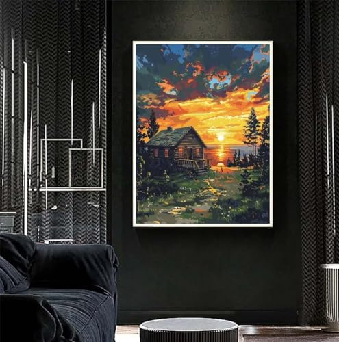 Diamond Painting Wald 77x105 cm,Sonnenuntergang Diamant Painting Bilder,Malen Nach Zahlen Erwachsene Kinder,DIY Diamond Art Painting Kits,Full Drill Mosaic Malerei Stickerei Set,Home Wand Dekor S413