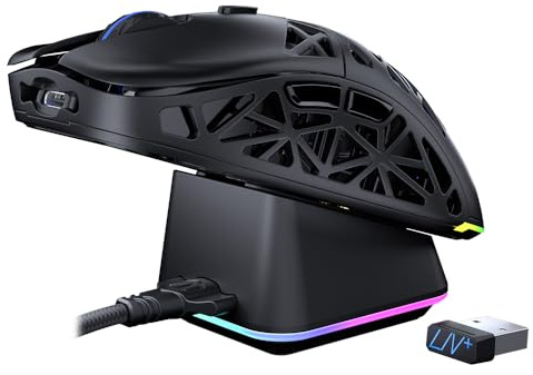 ENDORFY LIV Plus Wireless Gaming Maus RGB, kabellose Maus 69 g, PixArt PAW3395, 26000 DPI, Bluetooth, 2.4 GHz, Ladestation, Kailh GM 8.0