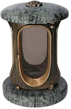Stilvolle Grablaterne Olive Green Höhe 23 cm/Ø 15 cm Bronze mit Rosette