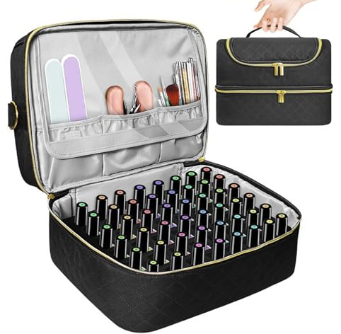 Organizer per smalti, custodia per il trasporto di smalti, scatola per gel | per unghie, porta bottiglie di smalto gel a doppio strato, contenitore da viaggio per strumenti per manicure, lampada per