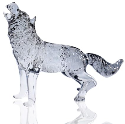 DLXK Kristallglas-Tierfigur, Heulender Wolf, mundgeblasenes Glas, Tierskulptur, Sammlerstück, Briefbeschwerer (grau)
