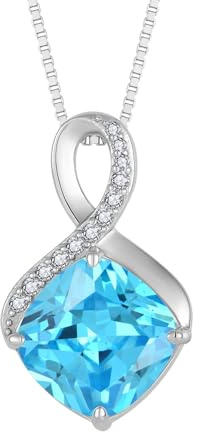 FJ Unendlichkeit Kette Damen 925 Sterling Silber Quadrat Prinzessschliff Halskette Anhänger Geburtsstein Schmuck Geschenke für Frauen