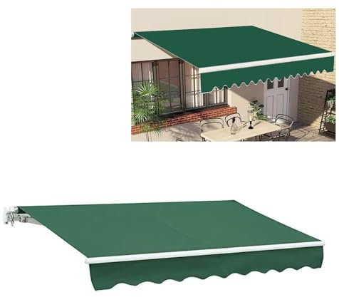 SXKJQER Markisenstoff Markise Mit Volant Markisenbespannung Ersatzstoff Balkon Markise Wasserabweisend Sonnenschutz Ersatz Markisentuch for Terrasse, Balkon (ohne Rahmen)(Green,5x2.5m(16x8.2ft))