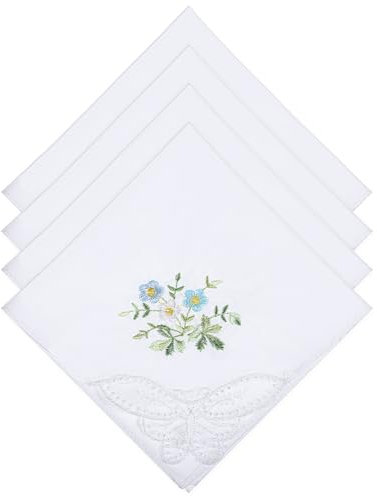 Ymapinc 4 Stück Gestickte Spitze Stofftaschentücher Damen, Blumenmuster Taschentücher Stoff 28 X 28cm Vintage Taschentücher Stoff Damen Baumwolle für Hochzeitsfeier