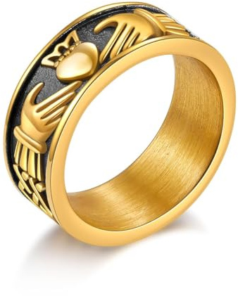 Claddagh - Anillos para amor, acero inoxidable/chapado en oro de 18 quilates para mujeres y hombres, Metal
