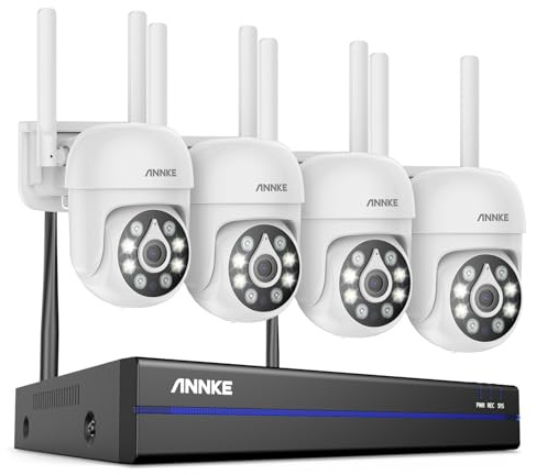 ANNKE WLAN Überwachungskamera Set Aussen Kabellos, 5MP Full HD Überwachungssystem, 10CH 5MP NVR mit 4X PT Überwachungskameras, Personenerkennung, 2-Wege-Audio Farbnachtsicht, Arbeit mit Alexa