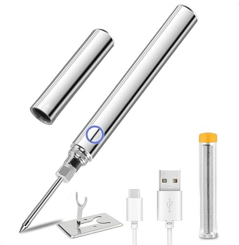 Uadme Lötkolben Akku, USB lötkolben, 5V Wiederaufladbarer Schnellheiz Lötstift mit USB Kable und Eisenständer Geeignet für Anfänger und Profis Reparatur