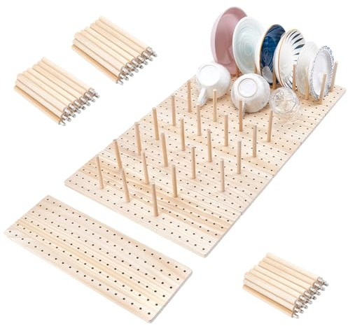peacoblue 6-teiliges Holz-Stecktafel-Schubladen-Organizer-Set für Geschirr, Küchenschublade, 40 Heringe und Schrauben im Lieferumfang enthalten, zum Organisieren von Küchengeschirr, Tellern