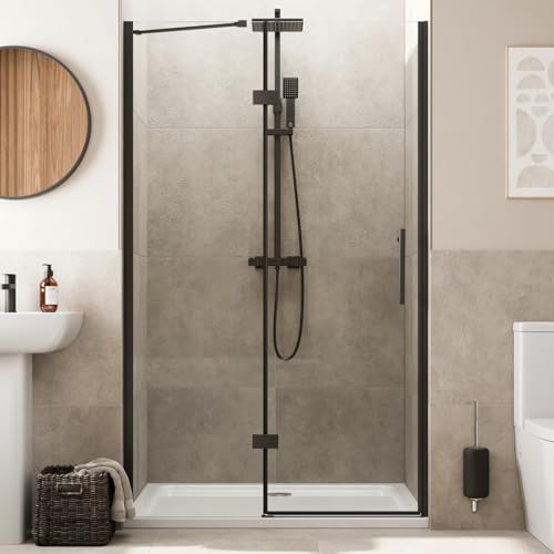 Baystone® 1200mm Frameless Hinged Shower Door Enclosure 8mm Toughened Safety Glass Reversible Cubicle Doors for Showers, Black