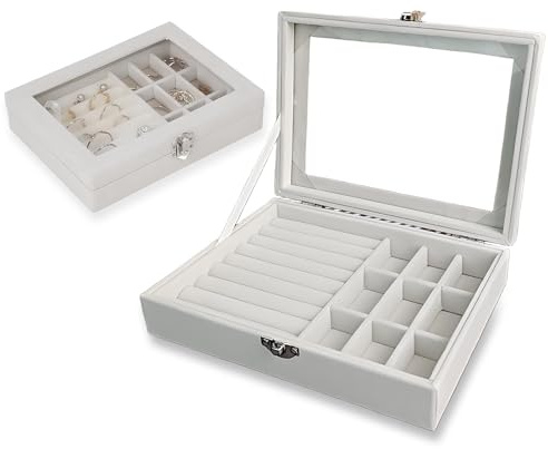 INMORVEN Schmuckkästchen, 2-in-1 Schmuckaufbewahrung aus Samt, Jewelry Box mit Schloss, Schmuckkasten Damen Schmuckschatulle für Schmuck, Ringe, Ohrringe, Halsketten