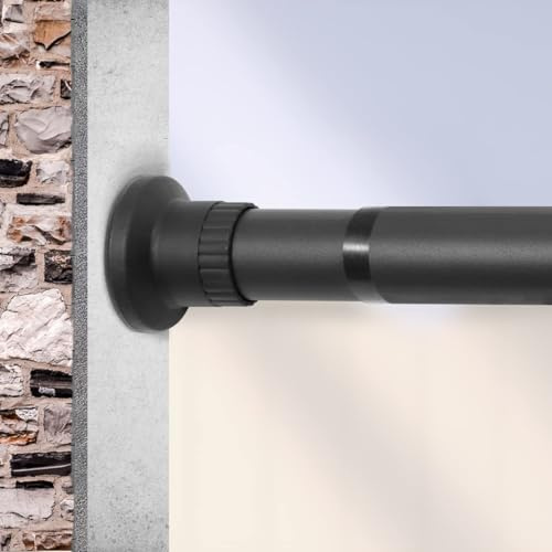Qlfyuu Curtain Rail Tension Rod Extendable Curtain Pole, Heavy Duty Curtain Rod Pole No Drilling, Telescopic Curtain Pole Rust Free (Black, 70-110CM)