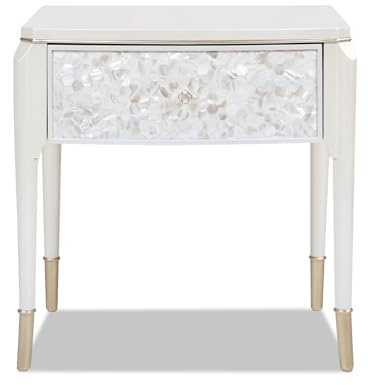 Jennifer Taylor Home JTH Luxe Perla 25 Mother-of-Pearl Mosaic Storage Side Table, Akoya Cream White Pearl Paint