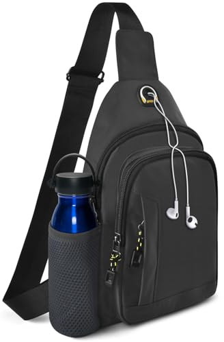 BROTOU Unisex Crossbody Shoulder Bag, Waterproof Chest Bag with Side Mesh Bag and USB Hole, Travel Hiking Daypack (Grey)