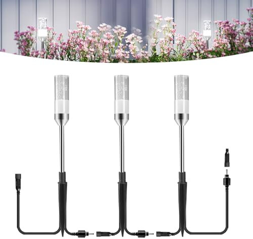 ECOWHO Garden Pathway Lights 3 Packs with 3m Wiring Cable Spike Lamps Without Adapter, Only Extension Path Lights Cool White Pathway Lighting (No Plug)