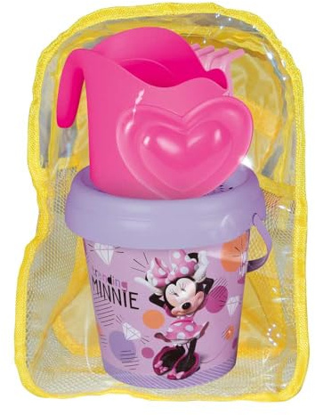 Smoby -Mochila con Cubo de Playa Minnie - Incluye Cubo, Pala, rastrillo, tamiz, regadera y Molde - Material Reciclado - para niños a Partir de 18 Meses -(7600862216)