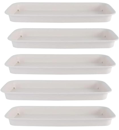 MagiDeal 5x Planter Saucer Trays Plant Drain Saucer, Sturdy, Rectangular Flower Pot Tray Plant Drip Trays for Windowsill, Office Shelf, White