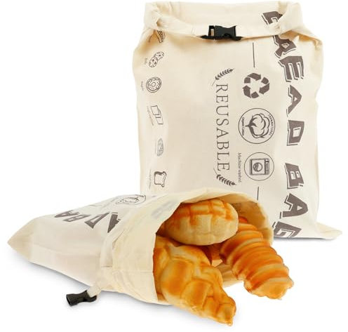 Eyoulife 2 bolsas de pan de algodón reutilizables, de algodón, de cera de abejas, antimicrobianas, lavables, extraíbles con hebilla para guardar el pan