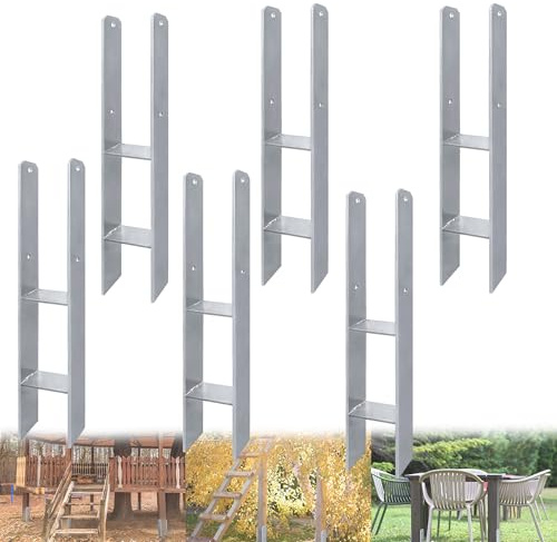 QEENTOE 6 Stück H-Pfostenträger H-Anker - 91x600mm Rostfreier Stahl mit Pulverbeschichtung | Wetterfeste H-Anker für Zaun & Terrassendach | 5mm starkes Pfostenanker-Set für den Außenbereich