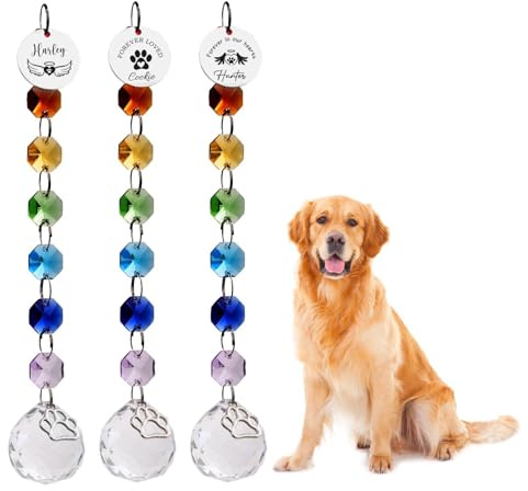 Fasinheaco Pet Memorial Crystal Suncatcher, Rainbow Maker with Custom Name, Dog Cat Loss Gift, 8 Inches