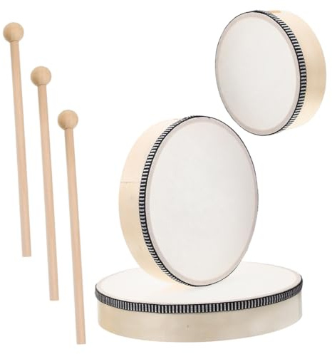 CVUTOVO Lot De 3 Tambours à Main en Bois pour Adultes Tambourins De Percussion 6 8 10 Instrument De Musique Éducatif pour Garçon Et Filles pour l'enseignement Performances