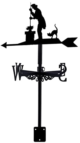 Banderuola segnavento con Uomo e Gatto, con Decorazioni in Metallo per Montaggio sul Tetto, indicatore di direzione del Vento per Giardino, Esterno, Tetto, Fattoria, Cortile