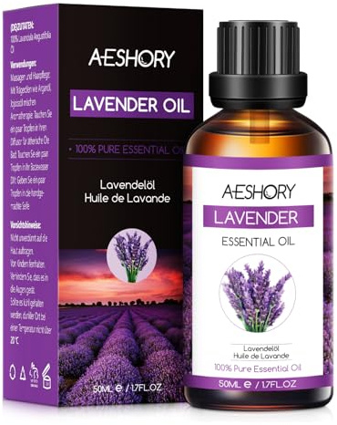 AESHORY Lavendel Ätherisches Öl 50ML, Natürliches Lavendelöl Aromatherapieöl Lavendel Duftöl für Diffuser, Aromatherapie, Massage, Bad, Schlafhilfe