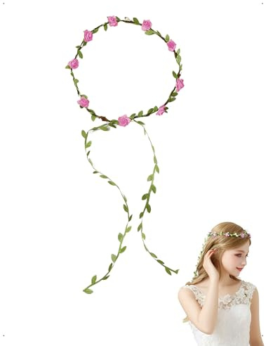 KONFEN Coroncine Floreali per Capelli, Corona di Fiori Fascia per Donne Ragazze, Ghirlanda Floreale Fiore Rose Fior Cerchietto Accessorio Taglia Regolabili Matrimoni Feste Spiaggia Compleanno, Rosa