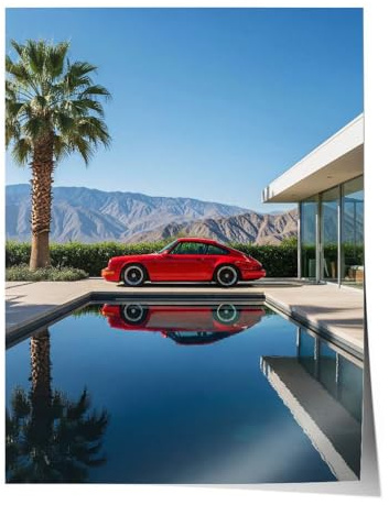 CANVEO Porsche Poster | Porsche Bild | Auto Poster | Auto Bilder mit Rahmen | Bild für die Wand | Geschenke für Liebhaber Fans Fahrer Männer | Leinwand Wohnzimmer Büro Werkstatt Garage Autohaus