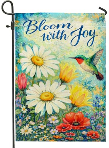 Bandiera da giardino con colibrì, fiori di crisantemo primaverili verdi primaverili su entrambi i lati, bandiere decorative per cortile, prato, portico, patio, ingresso, 30,5 x 45,7 cm